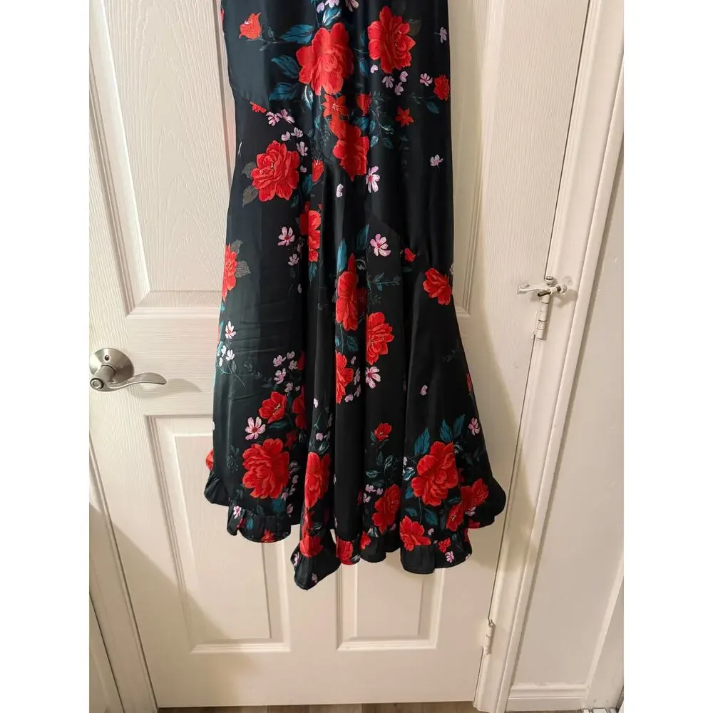 free people warm hearts midi dress black & red floral combo women size x-small